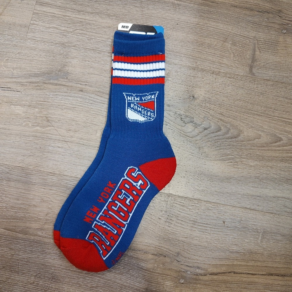 New York Rangers 4-Stripe Deuce Socks Shoe Size Medium NHL Licensed Royal Blue